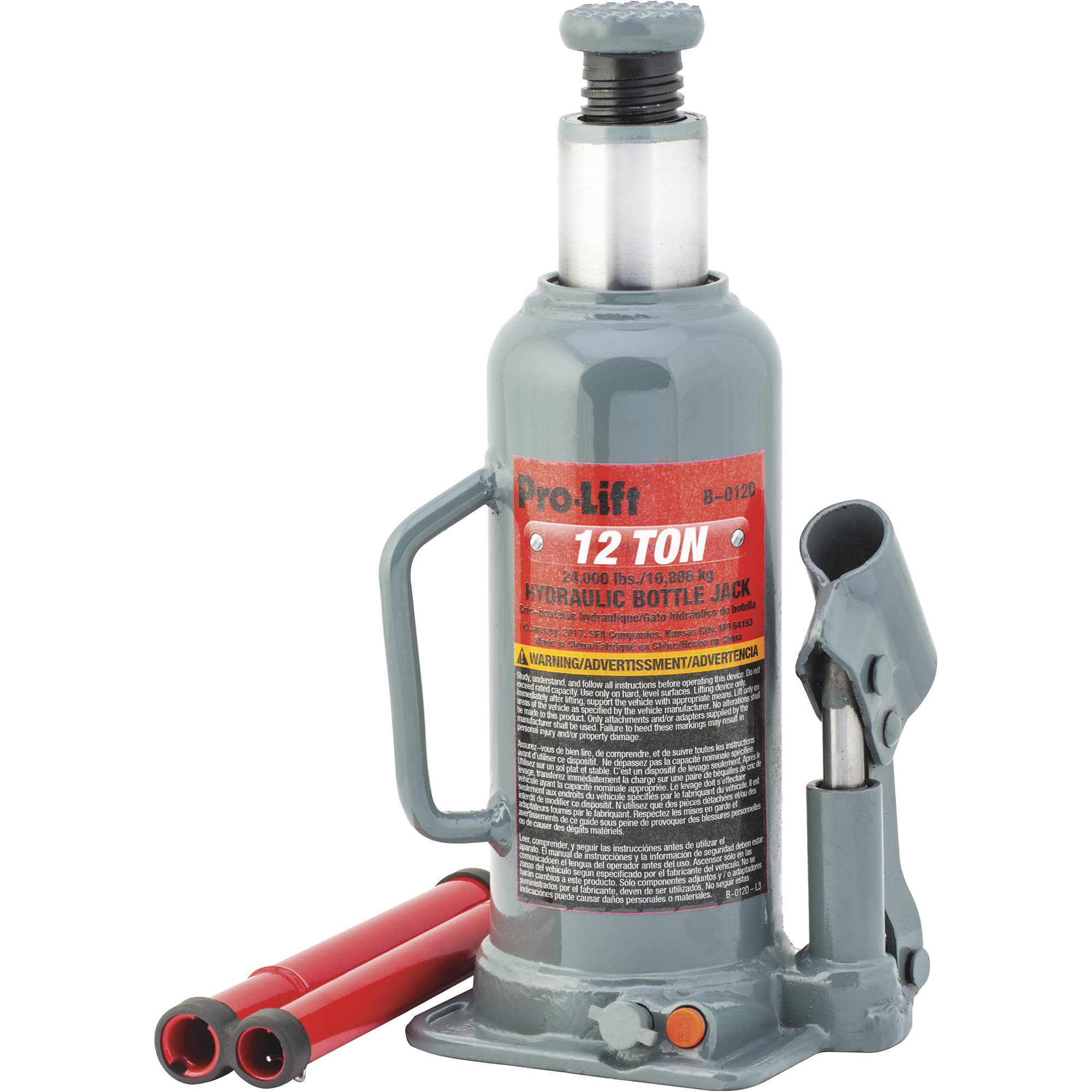 The Pro-Lift 12-Ton Hydraulic Bottle Jack, Model# B-012D